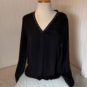 Vince Camuto Black V-Neck Blouse with Studded Detail